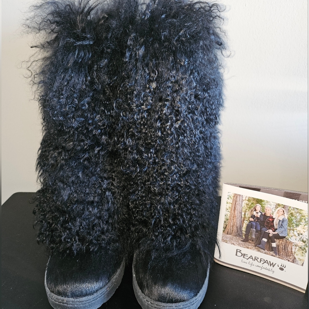 BearPaw Women's Fluffy Black Pony hair Winter Boots